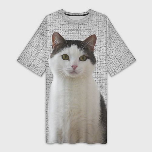 Женская длинная футболка Задумчивый котик / 3D-принт – фото 1