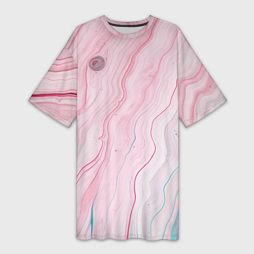 Женская длинная футболка Розовые и голубые линии и краски / 3D-принт – фото 1