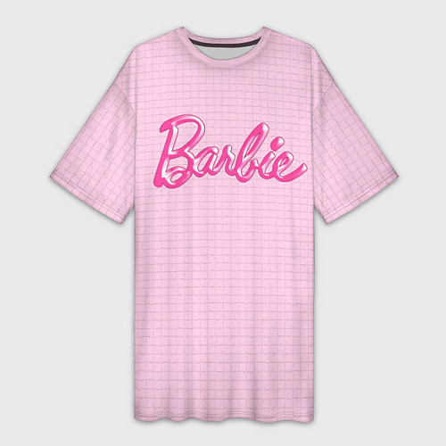 Женская длинная футболка Барби - логотип на клетчатом фоне / 3D-принт – фото 1