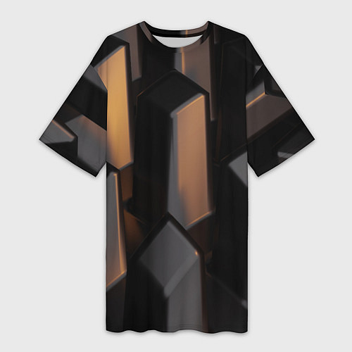 Женская длинная футболка Абстрактные тёмные геометрические блоки / 3D-принт – фото 1