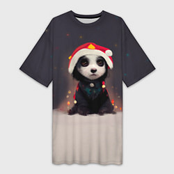 Женская длинная футболка Пёсель - панда в колпаке