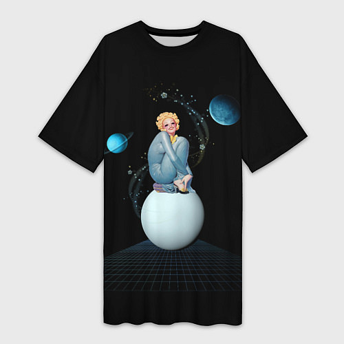 Женская длинная футболка Pinup женщина на Луне / 3D-принт – фото 1