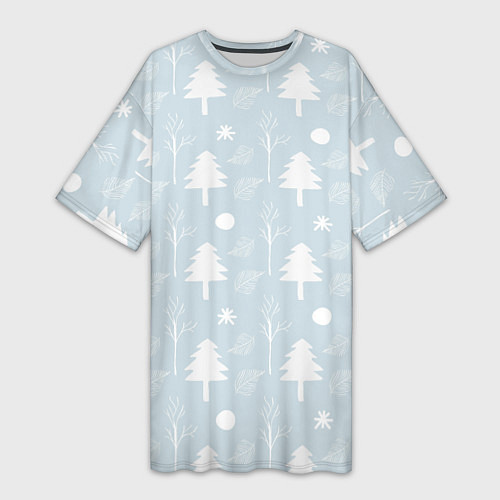 Женская длинная футболка Зимние ёлочки / 3D-принт – фото 1