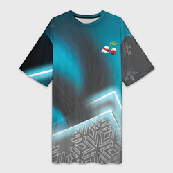 Футболка женская длинная Вишня под снегом, цвет: 3D-принт