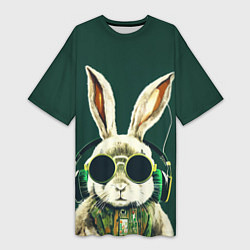 Футболка женская длинная Заяц меломан, цвет: 3D-принт
