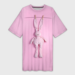 Женская длинная футболка Розовый зайка