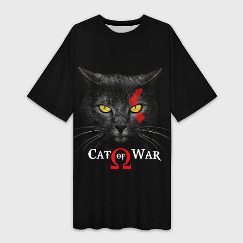Женская длинная футболка Cat of war collab / 3D-принт – фото 1