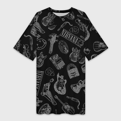Женская длинная футболка Nirvana crash guitar black / 3D-принт – фото 1