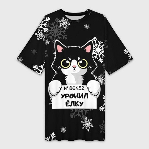 Женская длинная футболка Уронил ёлку - кот / 3D-принт – фото 1