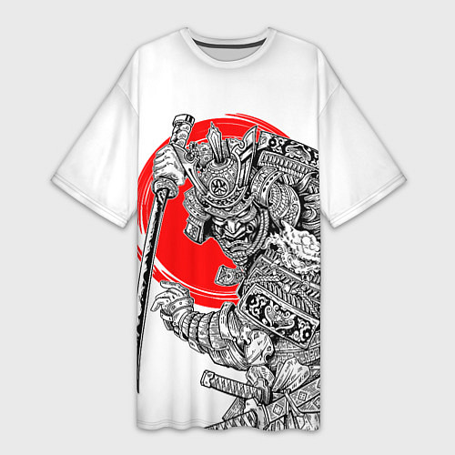Женская длинная футболка Самурай с мечом на белом фоне / 3D-принт – фото 1