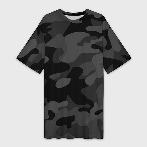 Женская длинная футболка Черный ночной камуфляж / 3D-принт – фото 1