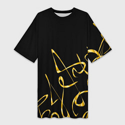 Женская длинная футболка Золотая каллиграфия на черном фоне