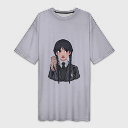 Футболка женская длинная Уэнсдей Аддамс Арт, цвет: 3D-принт