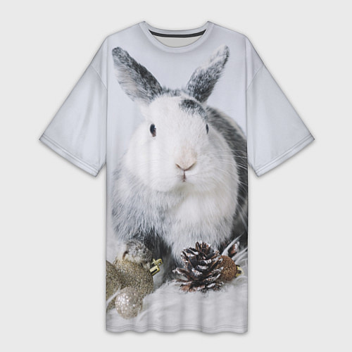 Женская длинная футболка Кролик с шишками и игрушками / 3D-принт – фото 1