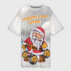 Футболка женская длинная Боевой Санта, цвет: 3D-принт