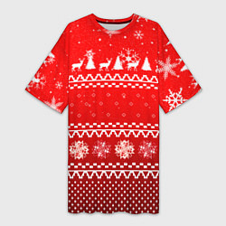Женская длинная футболка Узор с оленями и ёлками