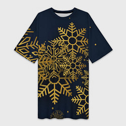 Женская длинная футболка Золотые снежинки