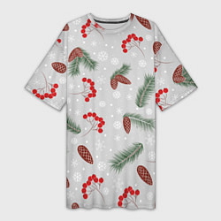 Женская длинная футболка Зимние ягоды и шишки