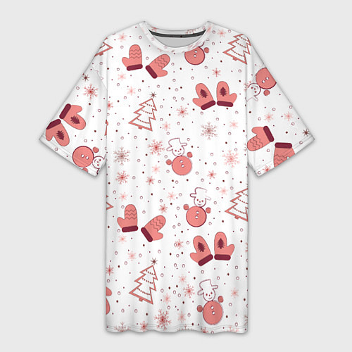 Женская длинная футболка Зимнее розовое настроение / 3D-принт – фото 1