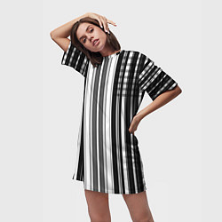 Футболка женская длинная Бело серый полосатый узор, цвет: 3D-принт — фото 2