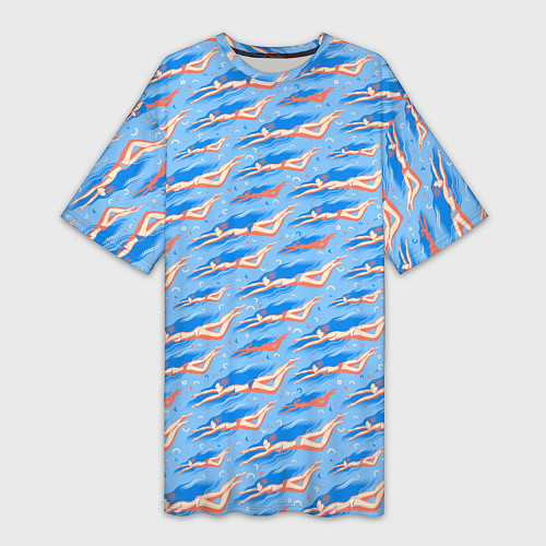 Женская длинная футболка Плывущие девушки на голубом фоне / 3D-принт – фото 1