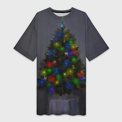 Женская длинная футболка Огни на новогодней елке