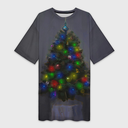 Женская длинная футболка Огни на новогодней елке / 3D-принт – фото 1