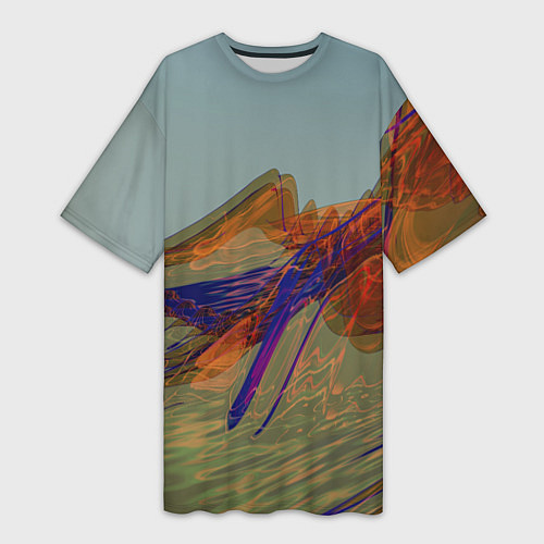 Женская длинная футболка Волнообразные разноцветные музыкальные линии / 3D-принт – фото 1