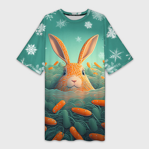 Женская длинная футболка Кролик в море моркови / 3D-принт – фото 1
