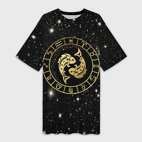 Женская длинная футболка Знак Рыбы на звездном небе / 3D-принт – фото 1
