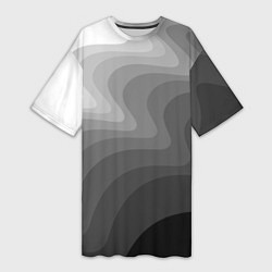 Футболка женская длинная Черно белые волны, цвет: 3D-принт