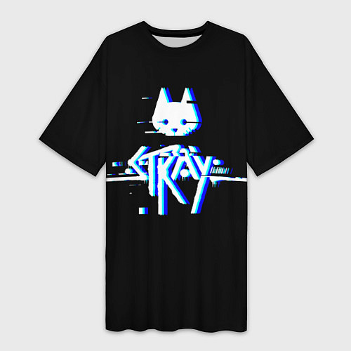 Женская длинная футболка Stray blue glitch / 3D-принт – фото 1