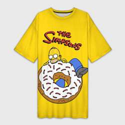 Футболка женская длинная Гомер Симпсон ест пончик, цвет: 3D-принт