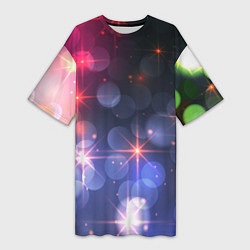 Женская длинная футболка Поп арт неоновые звезды космического неба