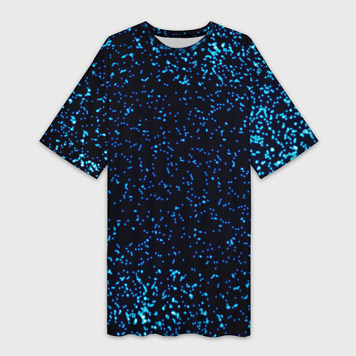 Женская длинная футболка Неоновый синий блеск на черном фоне / 3D-принт – фото 1