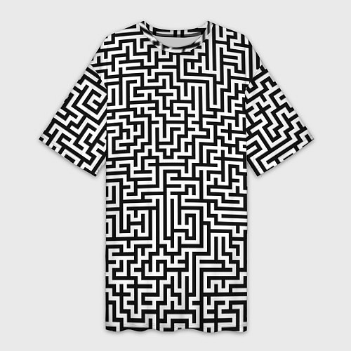 Женская длинная футболка Черно-белый лабиринт / 3D-принт – фото 1