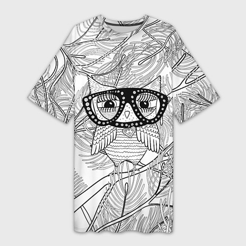 Женская длинная футболка Раскраска гламурная совушка / 3D-принт – фото 1