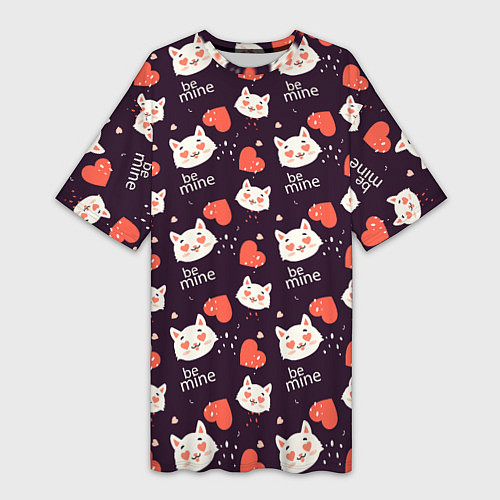 Женская длинная футболка Паттерн котика на темном фоне / 3D-принт – фото 1