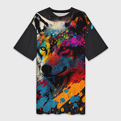 Женская длинная футболка Волк, яркие цвета