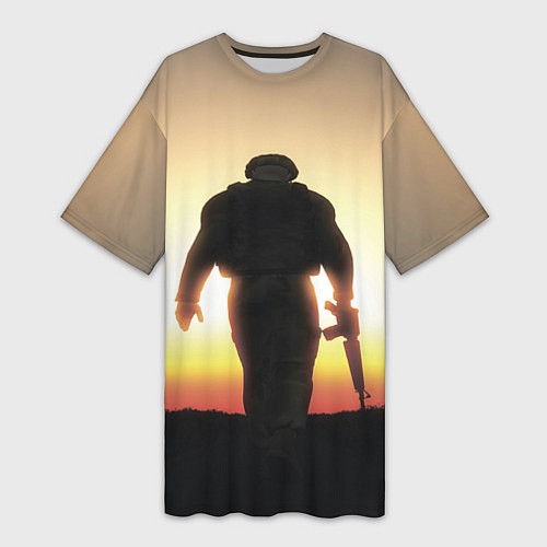 Женская длинная футболка Солдат на закате / 3D-принт – фото 1