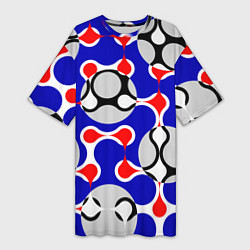 Футболка женская длинная Абстрактные сине-красные паттерны и шары, цвет: 3D-принт