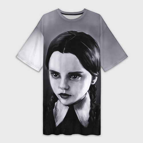 Женская длинная футболка Уэнсдэй портрет / 3D-принт – фото 1