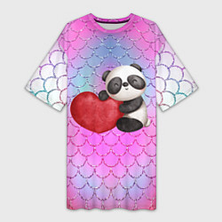Футболка женская длинная Милая панда с сердечком, цвет: 3D-принт