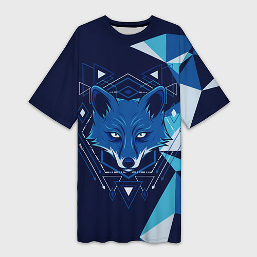 Женская длинная футболка Голова синей лисы / 3D-принт – фото 1