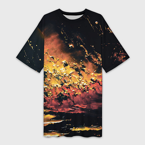 Женская длинная футболка Горящее черное море маслом / 3D-принт – фото 1