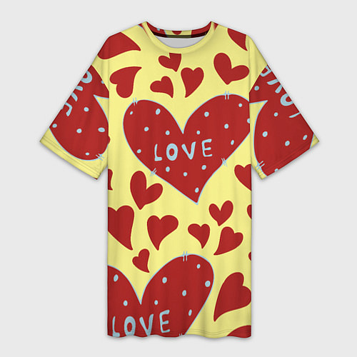 Женская длинная футболка Надпись love в красном сердце / 3D-принт – фото 1