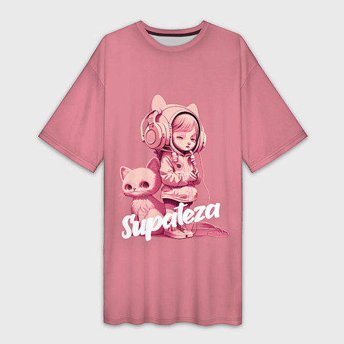 Женская длинная футболка Supateza cat girls / 3D-принт – фото 1