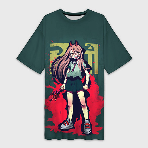 Женская длинная футболка Персонаж Пауэр - Человек бензопила / 3D-принт – фото 1