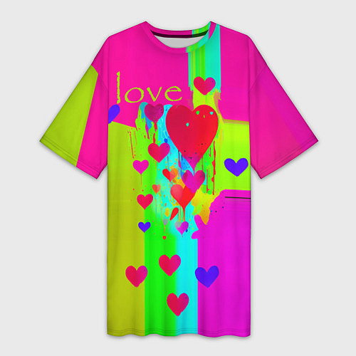 Женская длинная футболка Love сердечки / 3D-принт – фото 1