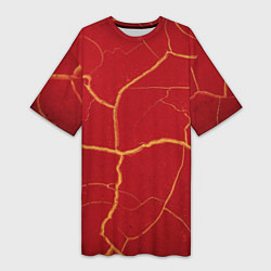 Футболка женская длинная Красный текстурный узор, цвет: 3D-принт